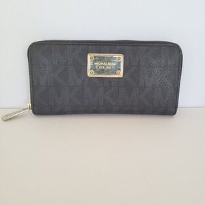 MICHAEL KORS Jet Set Black Saffiano Leather Zip Around Wallet Large Clutch 8x4